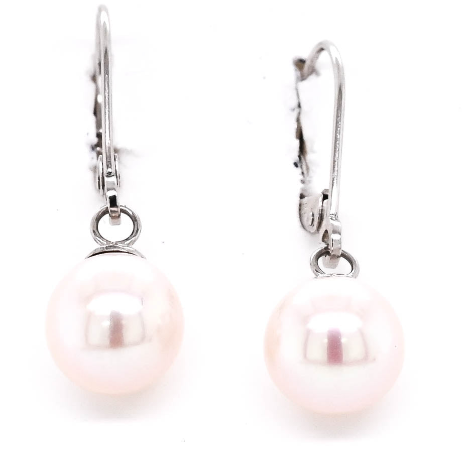 Pearl leverback earrings deals white gold