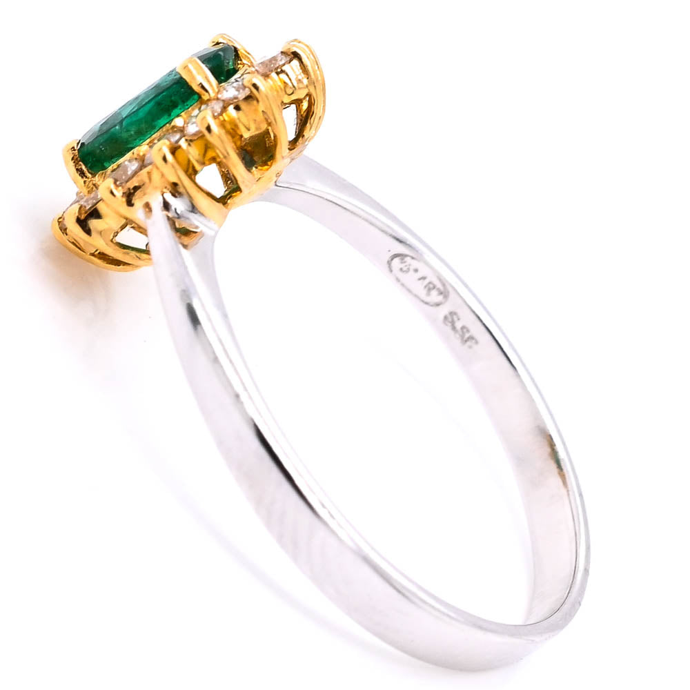 18KT White & Yellow Gold 0.75CT Oval Shape Emerald & Diamond Ring.