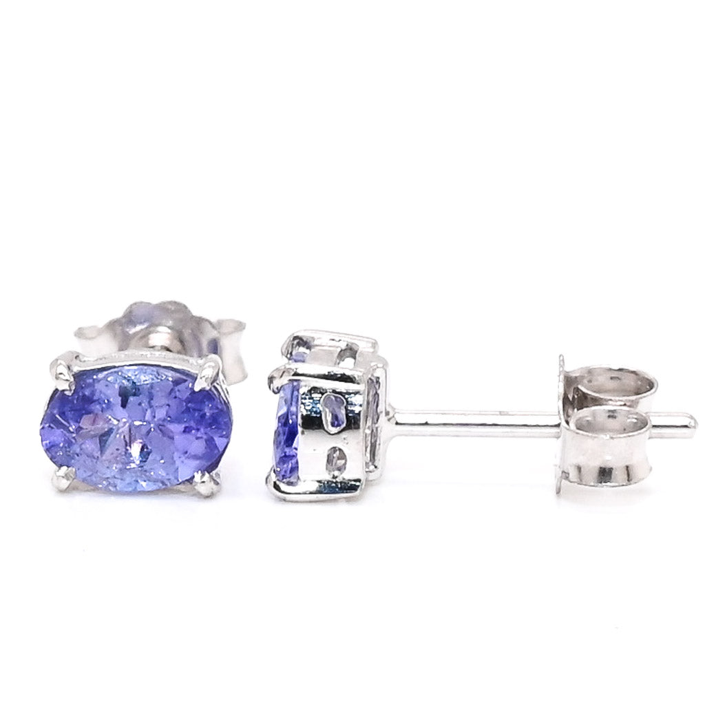 14KT White Gold Oval Shape Tanzanite Stud Earrings.