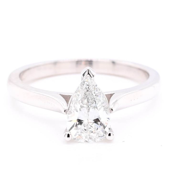 14KT White Gold 0.77CT Pear Shape Diamond Solitaire Engagement Ring.