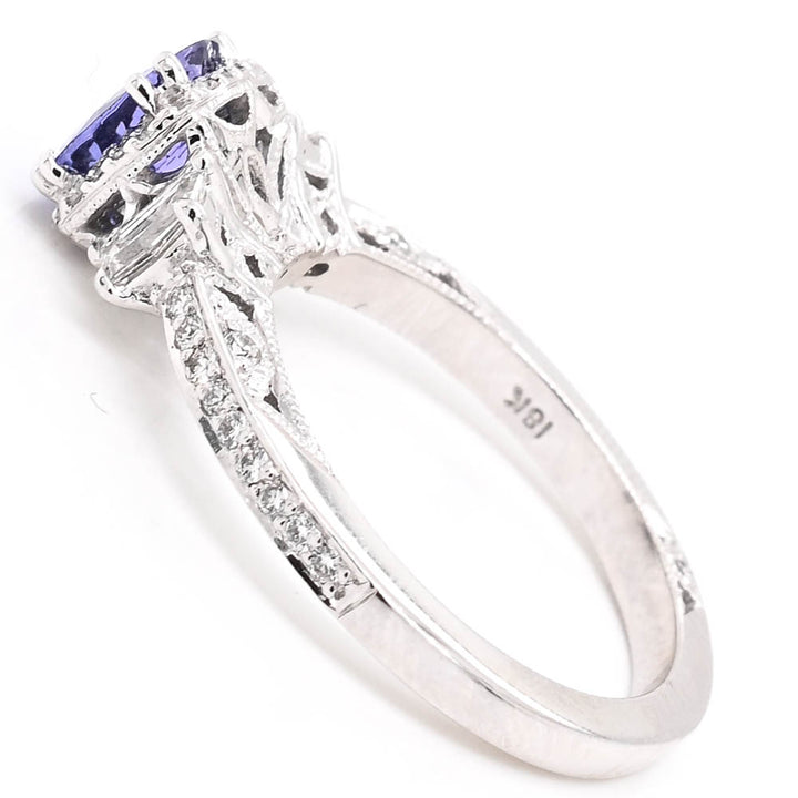 18KT White Gold 1.19CT Round Brilliant Tanzanite & Diamond Ring.