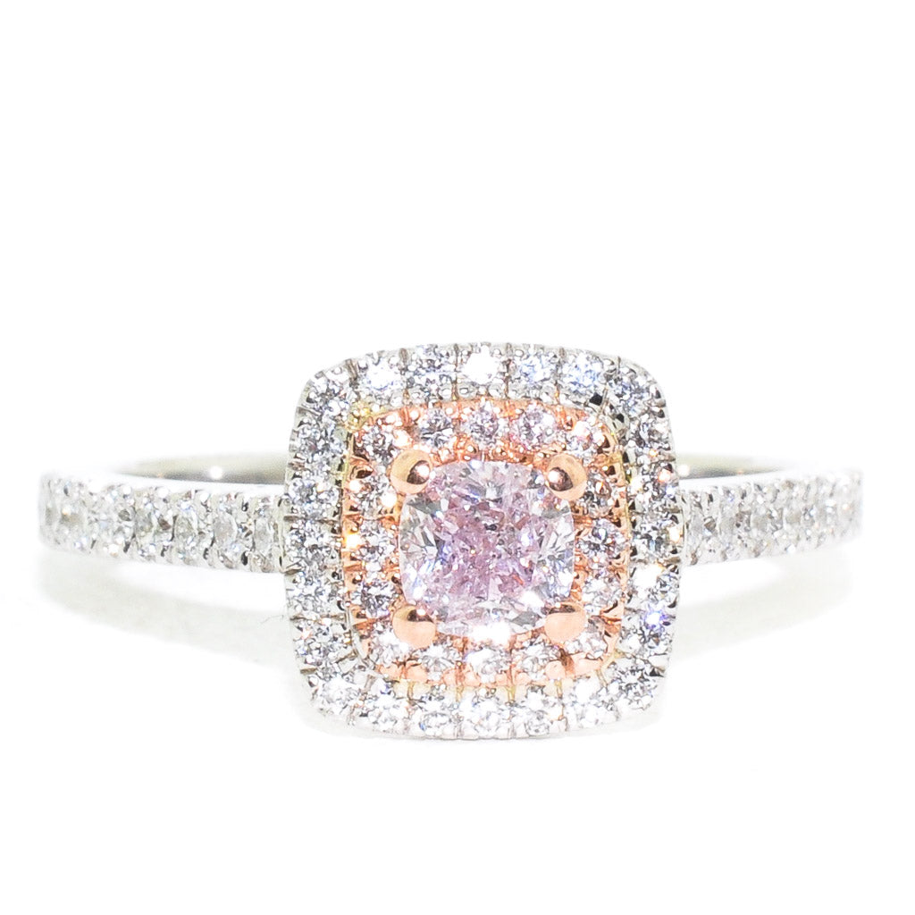 14KT White and Rose  Gold 0.76CTW Natural Pink-Purple and White Diamond Engagement Ring.