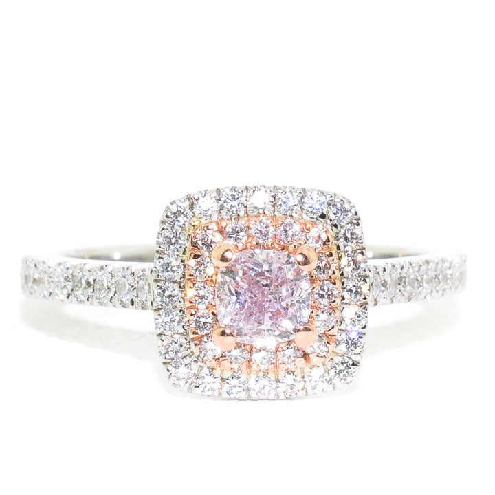 14KT White and Rose  Gold 0.76CTW Natural Pink-Purple and White Diamond Engagement Ring.