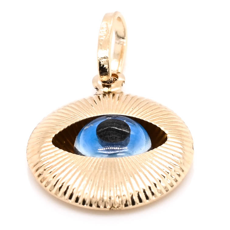 14KT Yellow Gold 13mm Evil Eye Pendant.