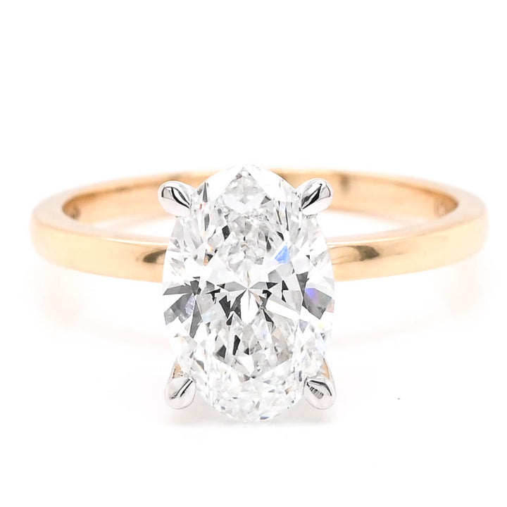 14KT White & Yellow Gold 3.00CT Oval shape Lab Grown Diamond Solitaire Engagement Ring.