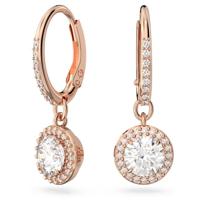 Swarovski Constella drop earrings Round cut, Pavé, White, Rose gold-tone plated