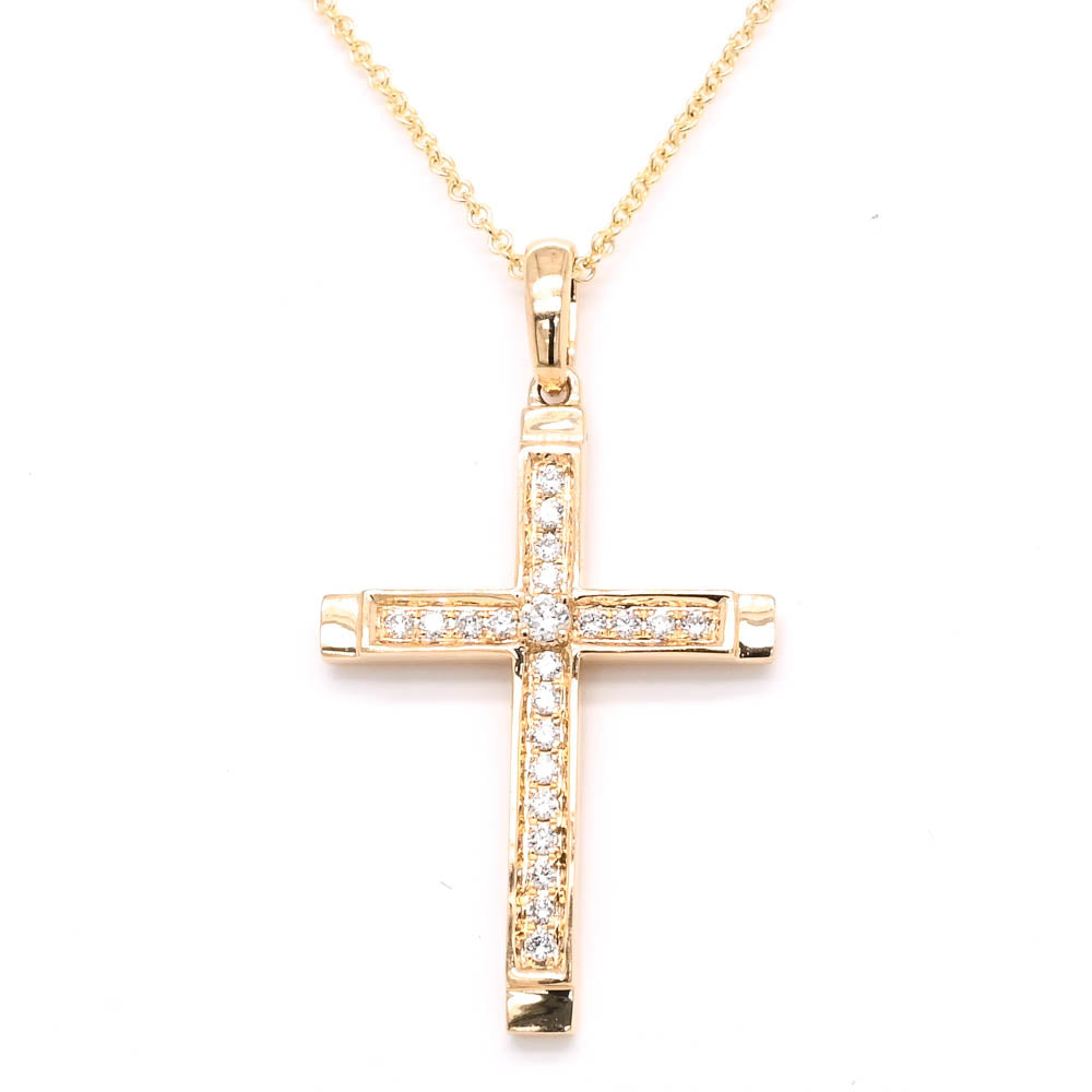 18KT Yellow Gold 18" 0.17CTW Diamond Cross Necklace.