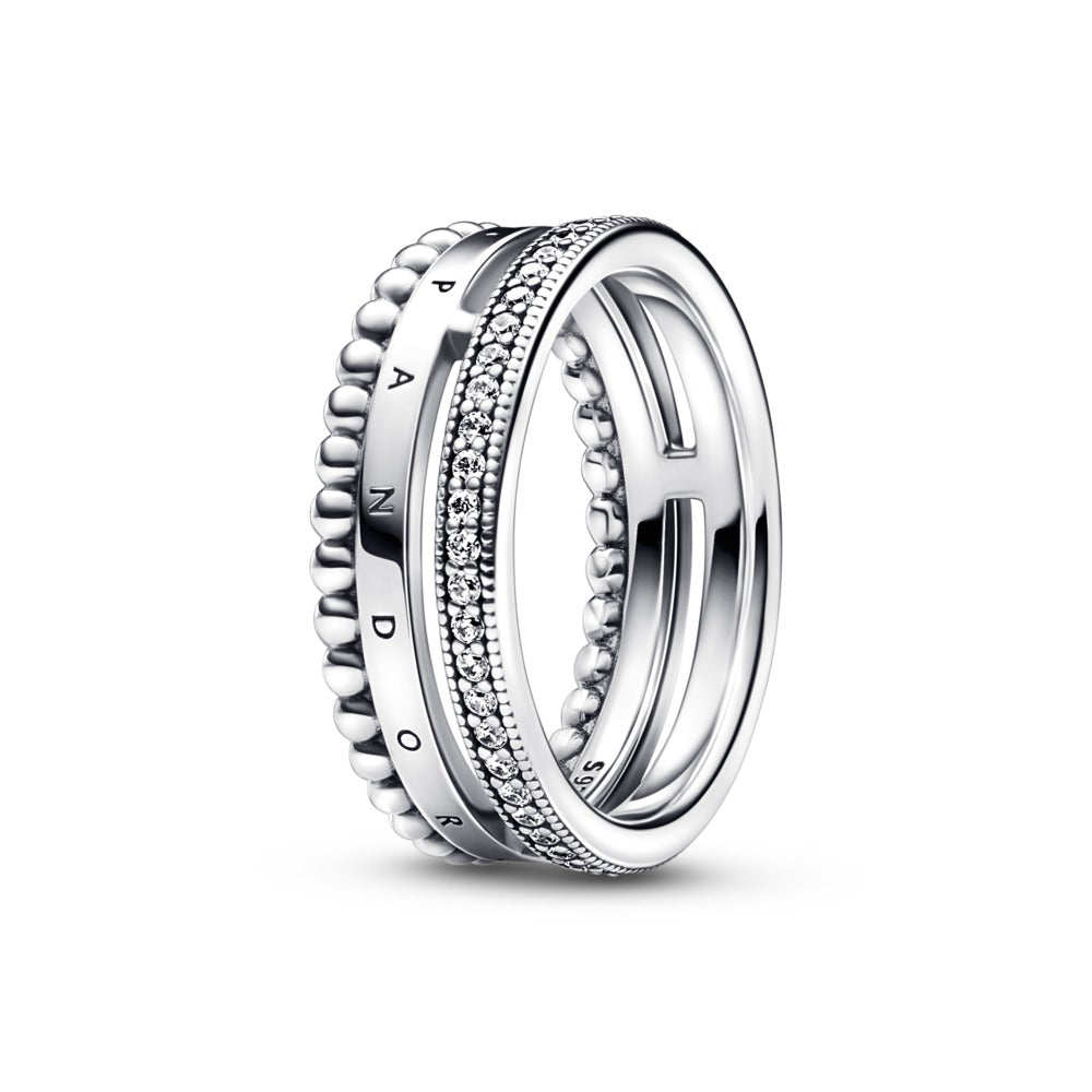 Pandora Signature Logo Pave & Beads Ring