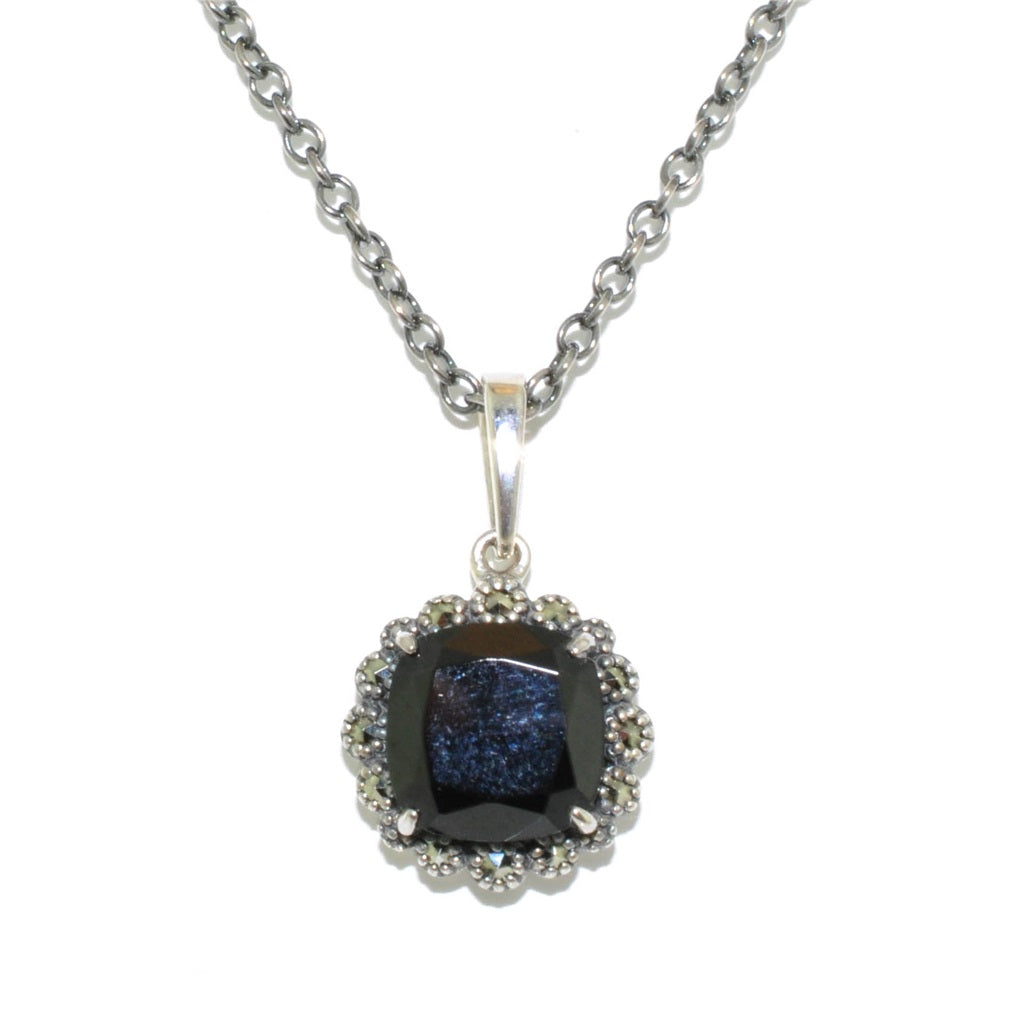 Larus Sterling Silver 18"  Black Spinel and Marcasite Necklace.