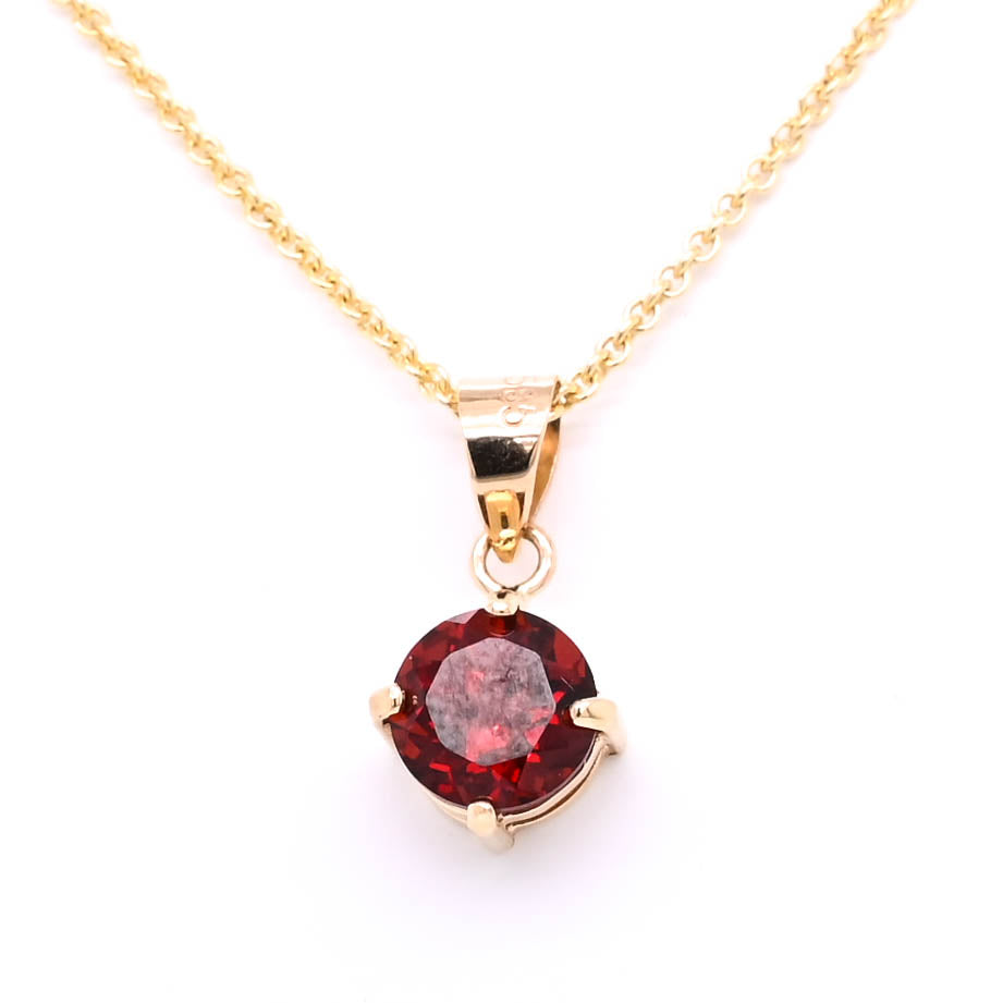 14KT Yellow Gold 18" 6mm Round Brilliant Garnet Necklace.