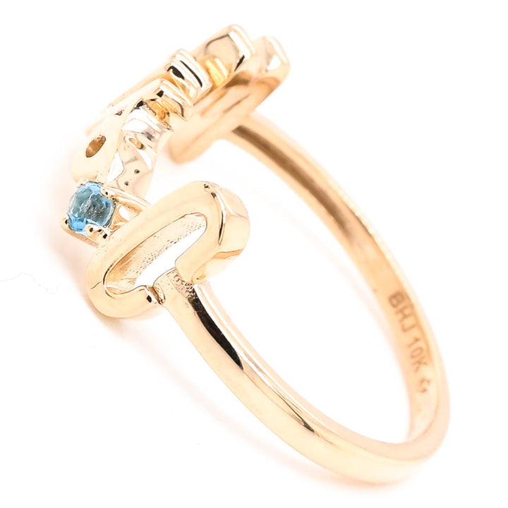 10KT Yellow Gold Blue Topaz "MRS" Ring.