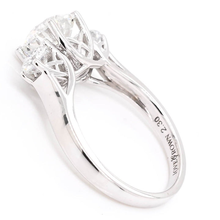 10KT White Gold 2.30CTW Round Brilliant Lab Grown Diamond Trinity Engagement Ring.