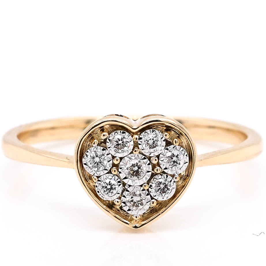 14KT Yellow Gold 0.09CTW Diamond Heart Ring.