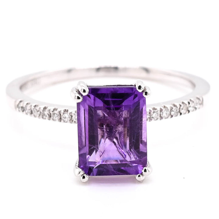 14KT White Gold Amethyst & Diamond Ring.