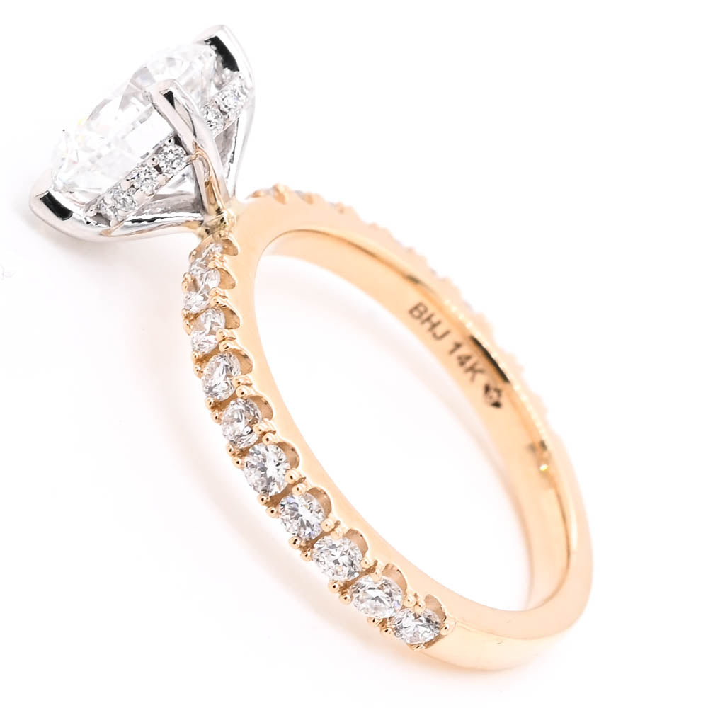 14KT Yellow & White Gold 2.60CTW Round Brilliant Lab Grown Diamond Accent Engagement Ring.