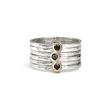 Alluere Meditation Ring. Sterling Silver, 9KT Yellow Gold, and Black Diamonds. Size 7.