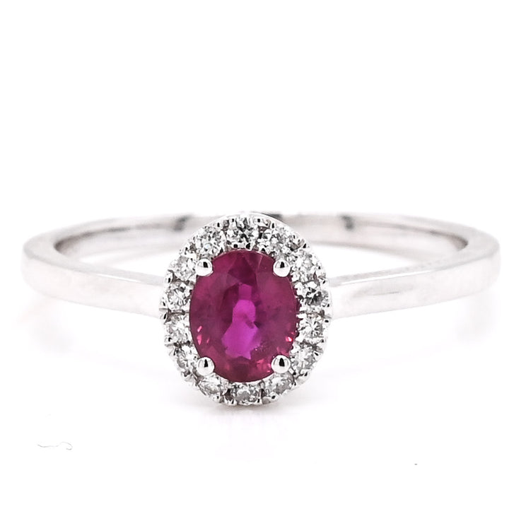 18KT White Gold 0.55CT Oval shape Ruby and Diamond Ring.