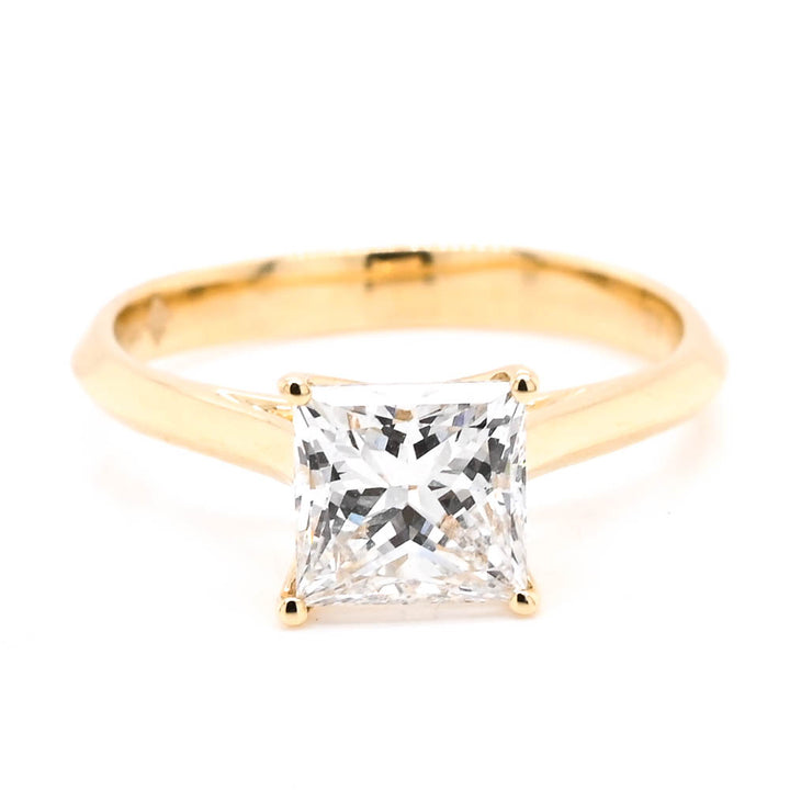 14KT Yellow Gold 1.50CT Princess Cut LAB Grown DiamondSolitaire Engagement Ring.