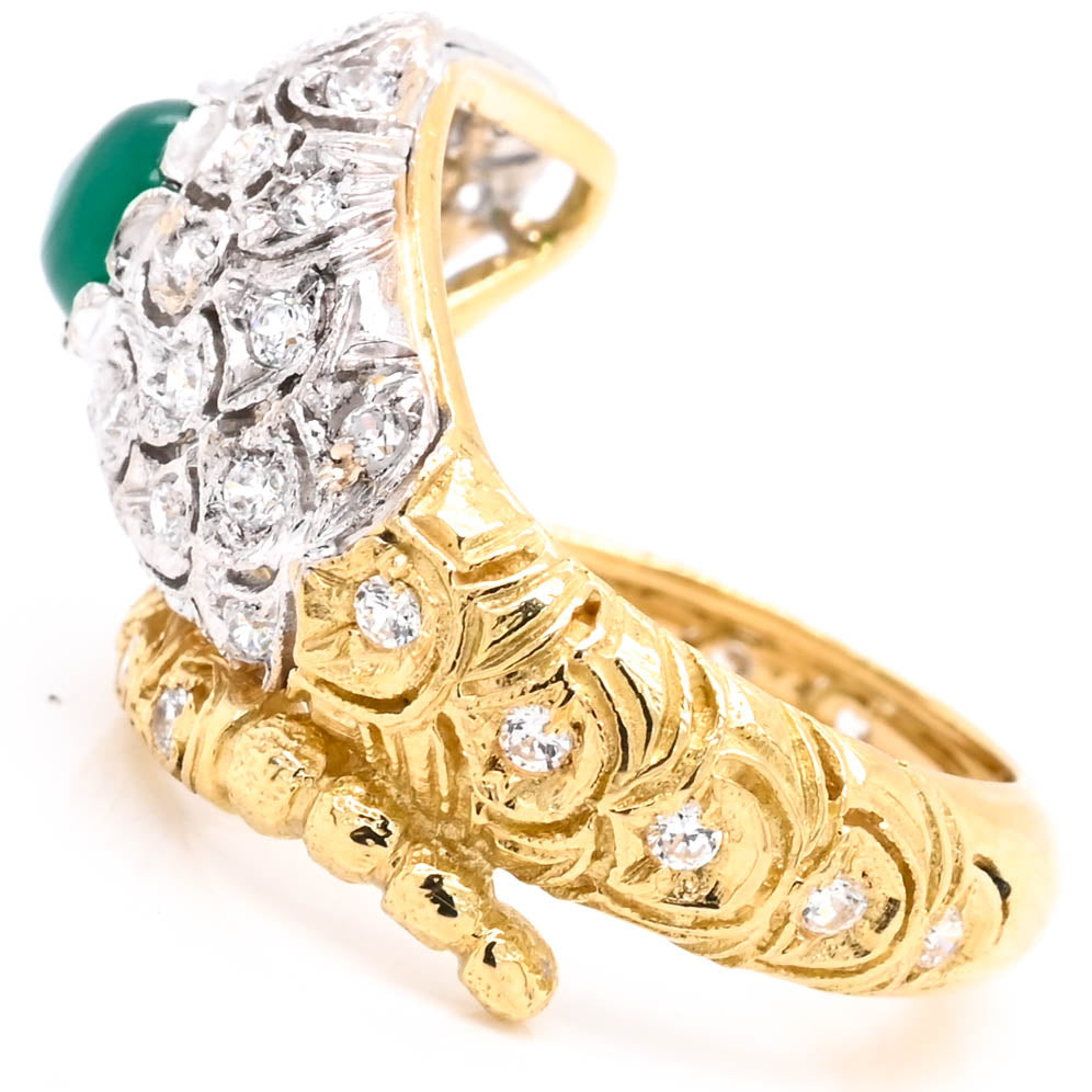 18KT Yellow & White Gold White and Green C.Z Snake Ring.