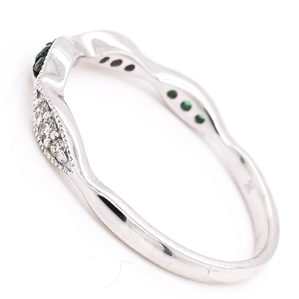 10KT White Gold Emerald & Diamond Band.