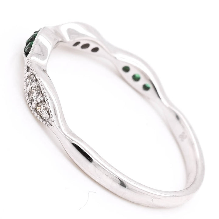 10KT White Gold Emerald & Diamond Band.