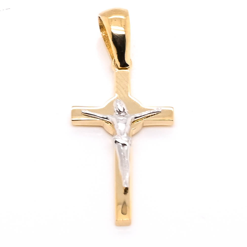 10KT Yellow & White Gold 25x10mm Crucifix Pendant.