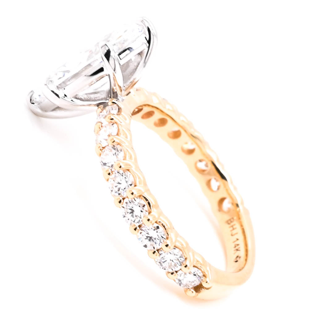 14KT Yellow & White Gold 3.00CTW Marquise Shaped LAB Created Diamond Accent Engagement Ring.