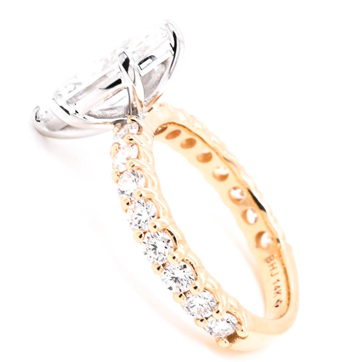 14KT Yellow & White Gold 3.00CTW Marquise Shaped LAB Created Diamond Accent Engagement Ring.