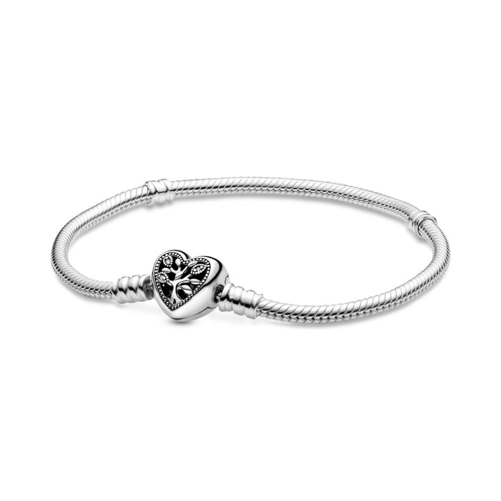 Pandora Moments Family Tree Heart Clasp Snake Chain Bracelet