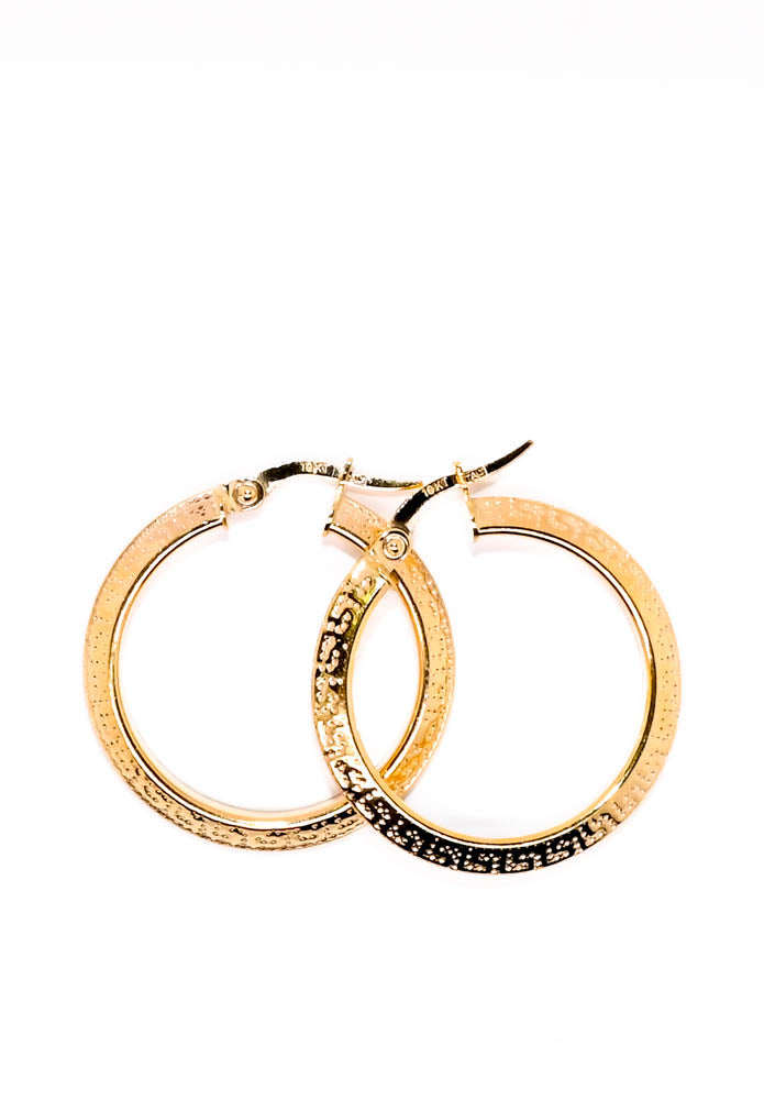 10KT Yellow Gold Greek Key Medium Hoop Earrings.