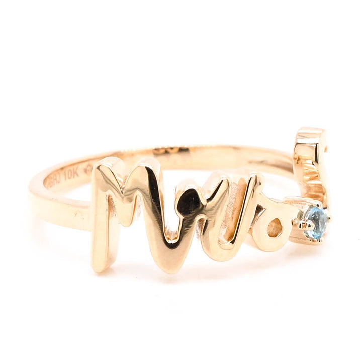 10KT Yellow Gold Blue Topaz "MRS" Ring.