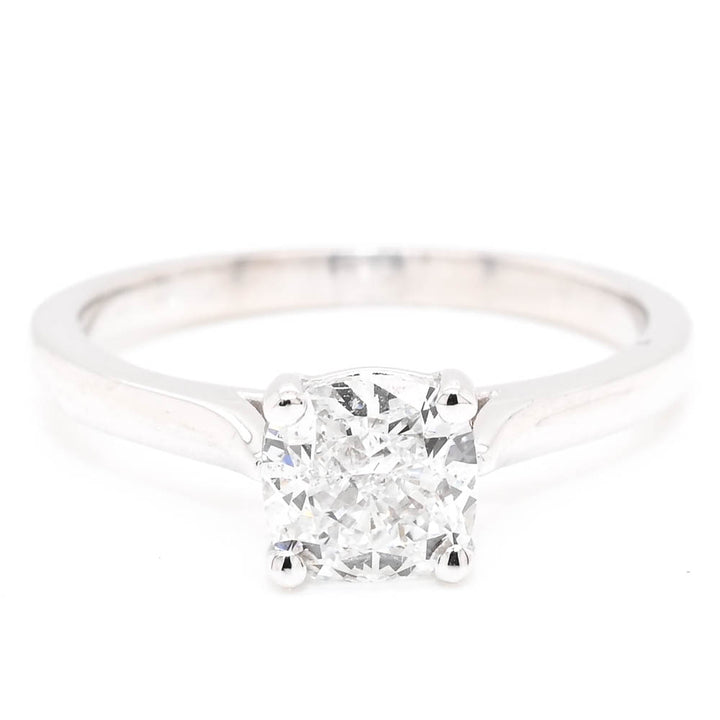 14KT White Gold 1.00CT Cushion Cut Lab Grown Diamond Solitaire Engagement Ring.