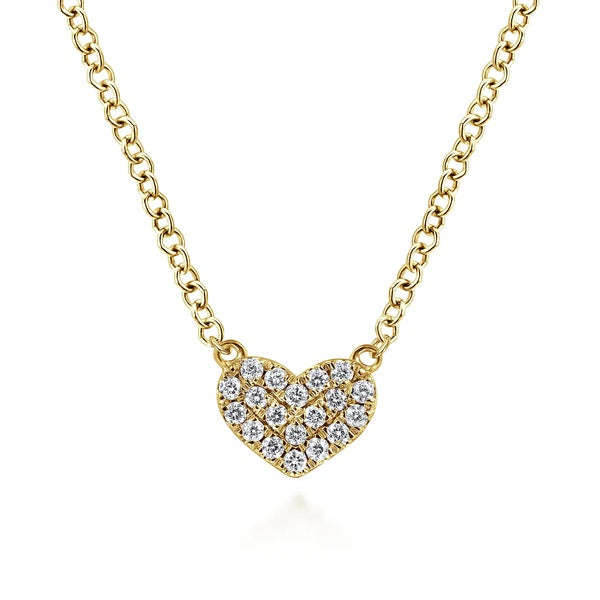 Gabriel & Co 14KT Yellow Gold 17.5" 0.07CTW Pave Diamond Heart Necklace.