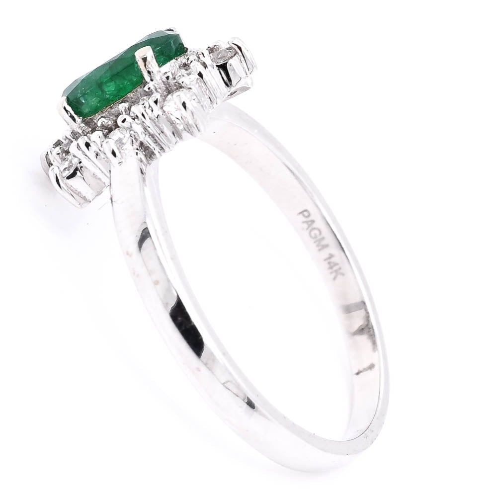 14KT White Gold 0.75CT Emerald & Diamond Cluster Ring.