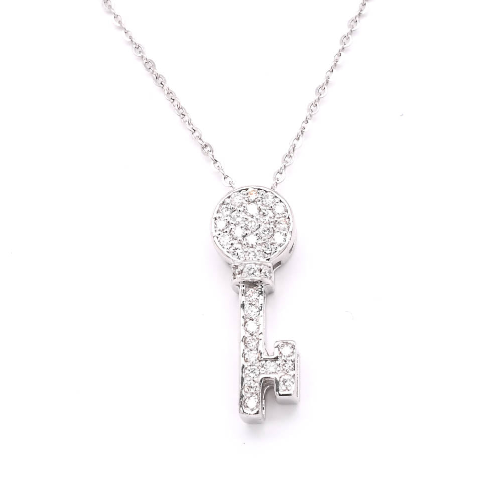 14KT White Gold 18" 0.25CTW Diamond Key Necklace.