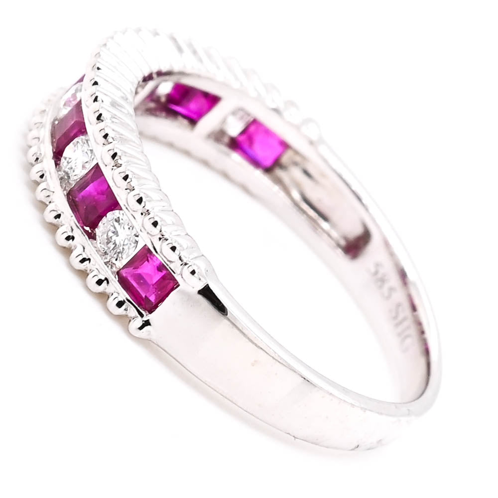 14KT White Gold 0.61CTW Ruby and Diamond Ring.