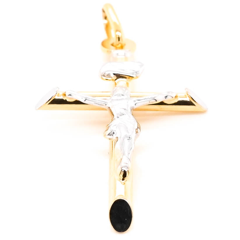 10KT Two Tone Gold 44x28mm Crucifix Pendant.