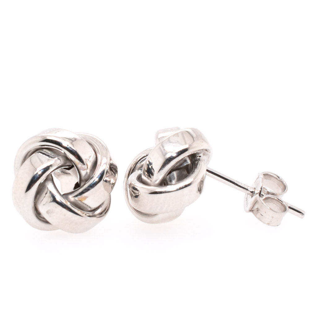 10 Karat White Gold Love Knot Stud Earrings.