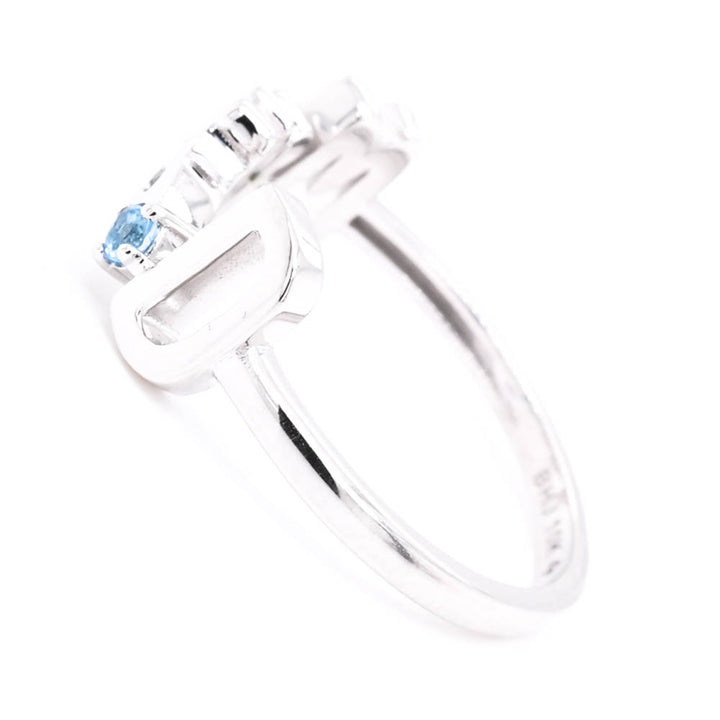 10KT White Gold Blue Topaz "MRS" Ring.