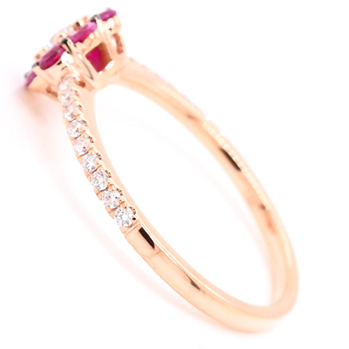 14KT Rose Gold 0.38CTW Ruby & Diamond Flower Ring.