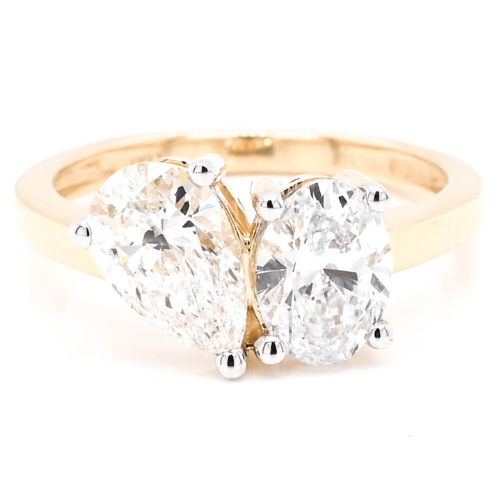 14KT Yellow Gold 2.00CTW Pear & Oval Shape Lab Grown Diamond Ring.