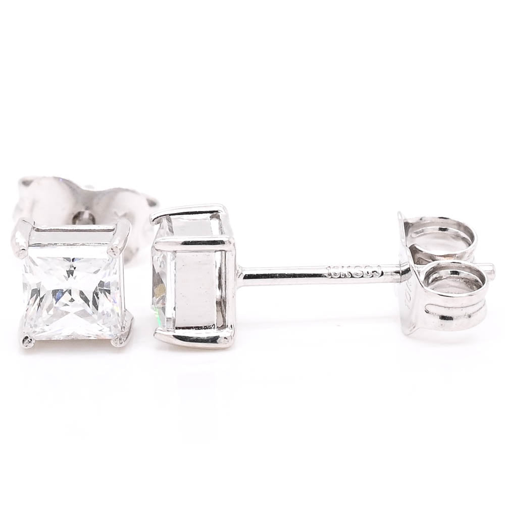 10KT White Gold 5MM Princess Cut C.Z Stud Earrings.