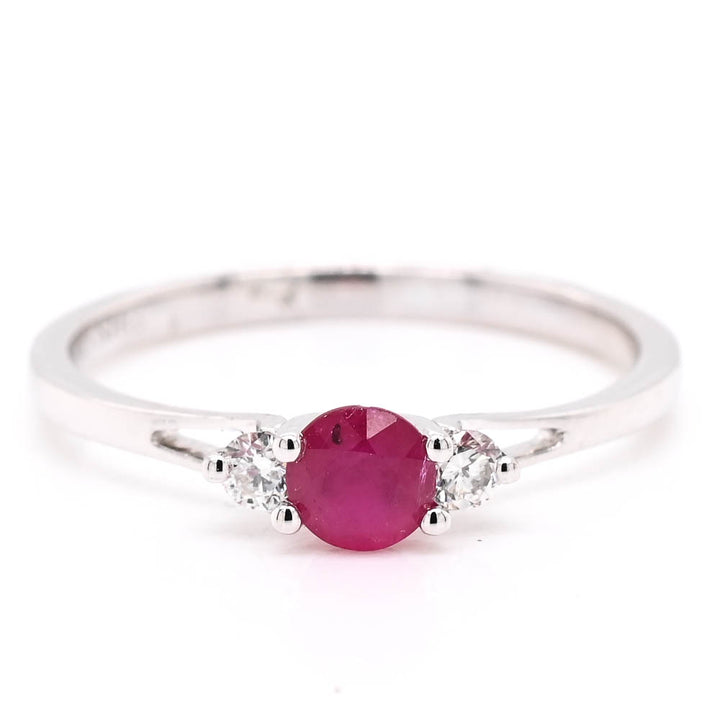 14KT White Gold 0.38CT Round Shape Ruby and Diamond Ring.