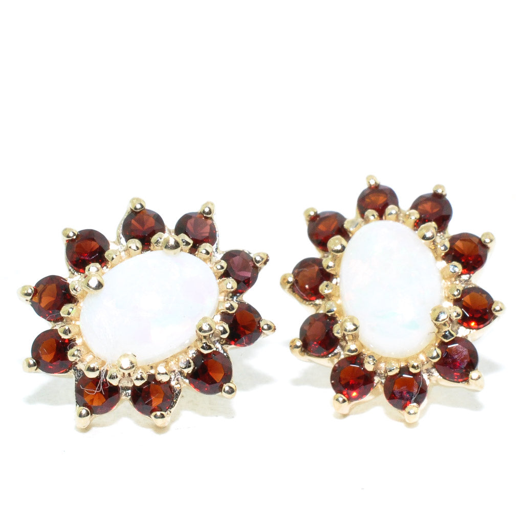 14KT Yellow Gold Opal and Garnet Earrings.