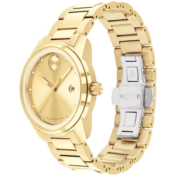 Movado BOLD Verso, 42 mm yellow gold ion-plated Swiss Quartz Watch. 3600861.