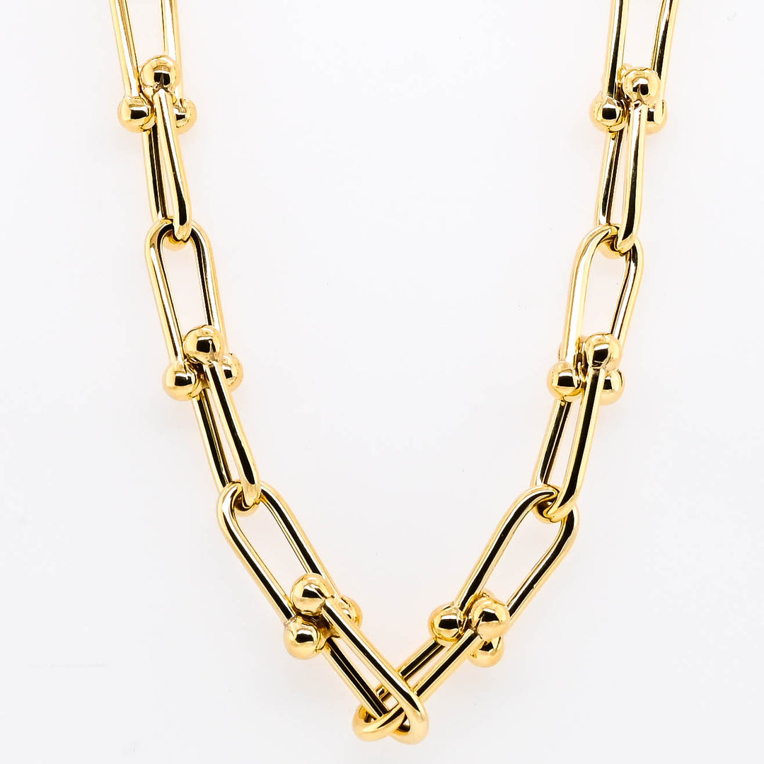 14KT Yellow Gold 20" 6.9mm Paper Clip Bead Necklace.