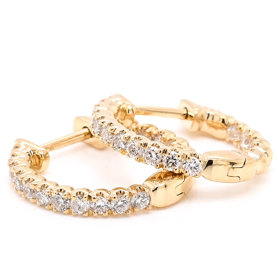 14KT Yellow Gold 0.54CTW Medium Hoop Style Backing Diamond Earrings