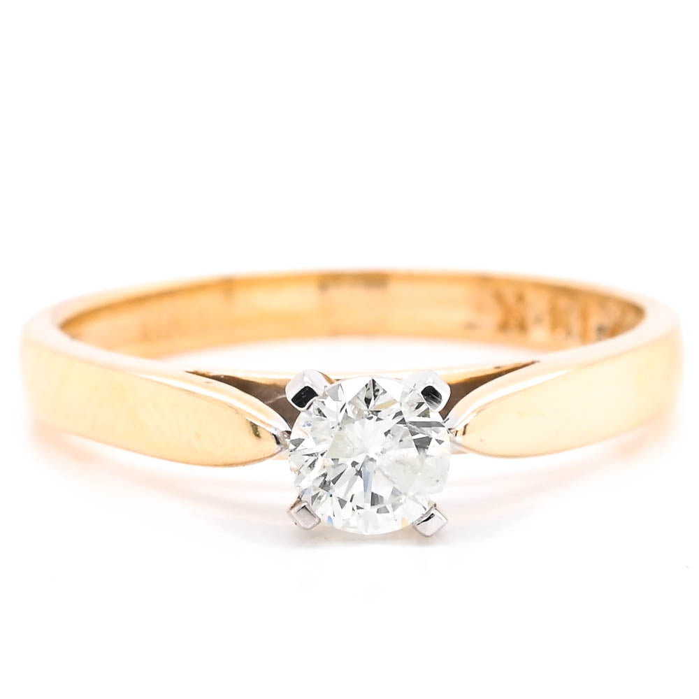 14KT Yellow Gold 0.30CT Round Shape Diamond Solitaire Promise Ring.