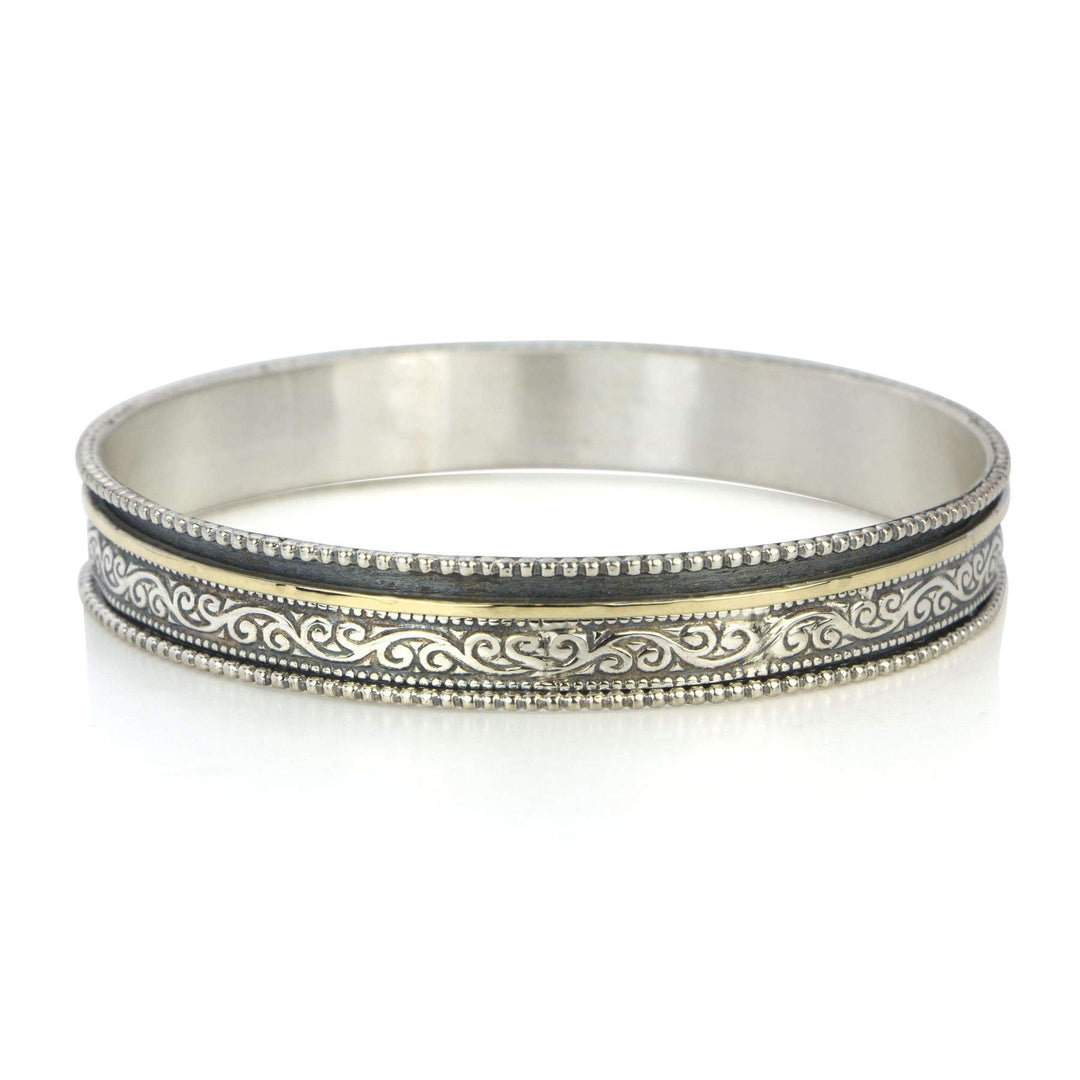 Ivy Meditation Bangle. Sterling Silver and 10KT Yellow Gold.