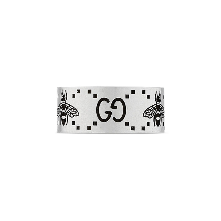 Gucci Sterling Silver GG and Bee Engraved Ring.